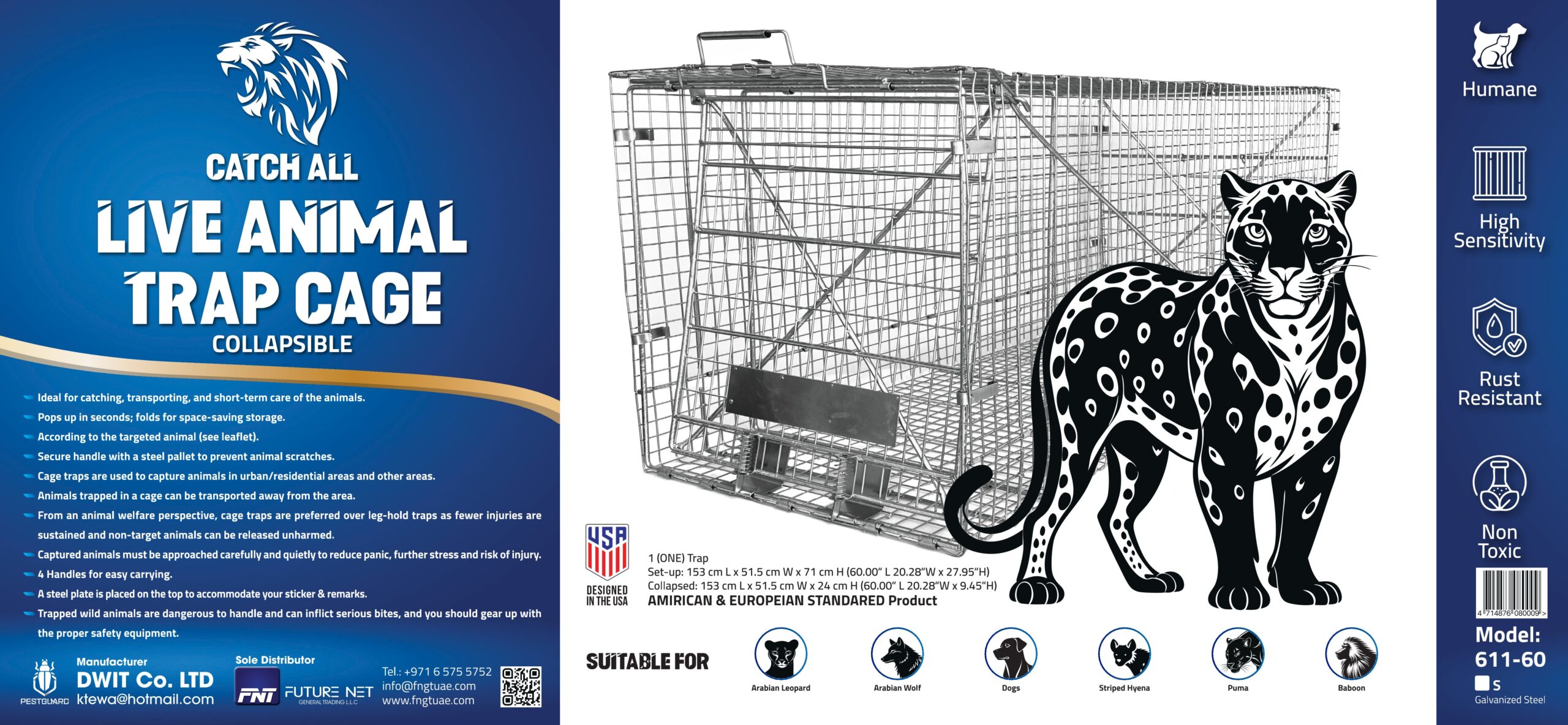 Live Animal Trap Cage 60 " (Collapsible) FNT 611-60